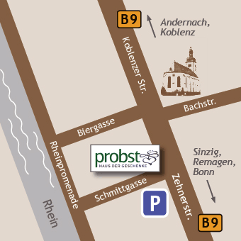 Anfahrt Probst - Haus der Geschenke, Koblenzer Strasse 1.a,  Bad Breisig